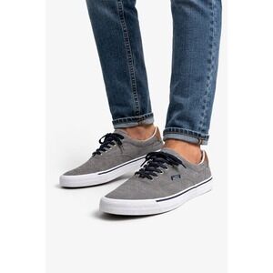 Lucky Brand Mens Grey Canvas Low Top Sneakers Brown Accents New Size 9